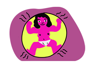 Illustration of a pink human in white underwear doing a power pose
