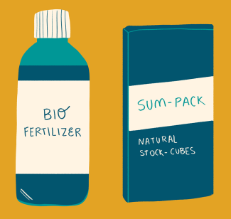 ILLUSTRATION OF NSS Products: Bio fertilizer and Sum-Pack - Natural stock cubes