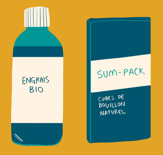     ILLUSTRATION DES PRODUITS NSS : Engrais bio et Sum-Pack - Cubes de bouillon naturel