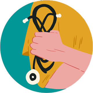 Illustration d'une personne blanche en uniforme jaune d'infirmière avec un stéthoscope à la main