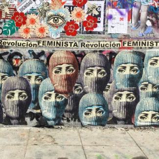 Collage of street art that says "Revolucion FEMINISTA"